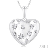 1/10 Ctw Bold Star Engraved Puffed Heart Round Cut Diamond Pendant With Chain in Sterling Silver